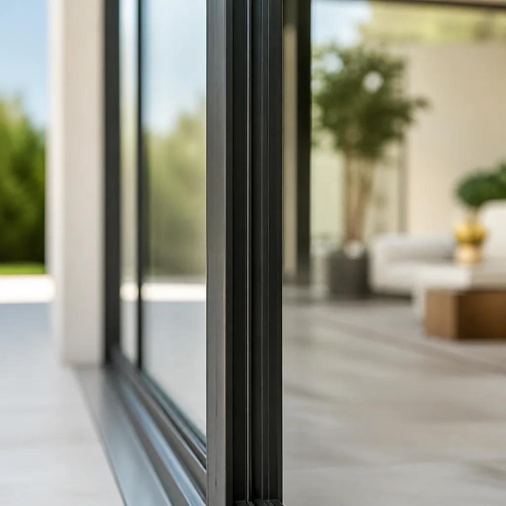 Modern black frame sliding glass door installation